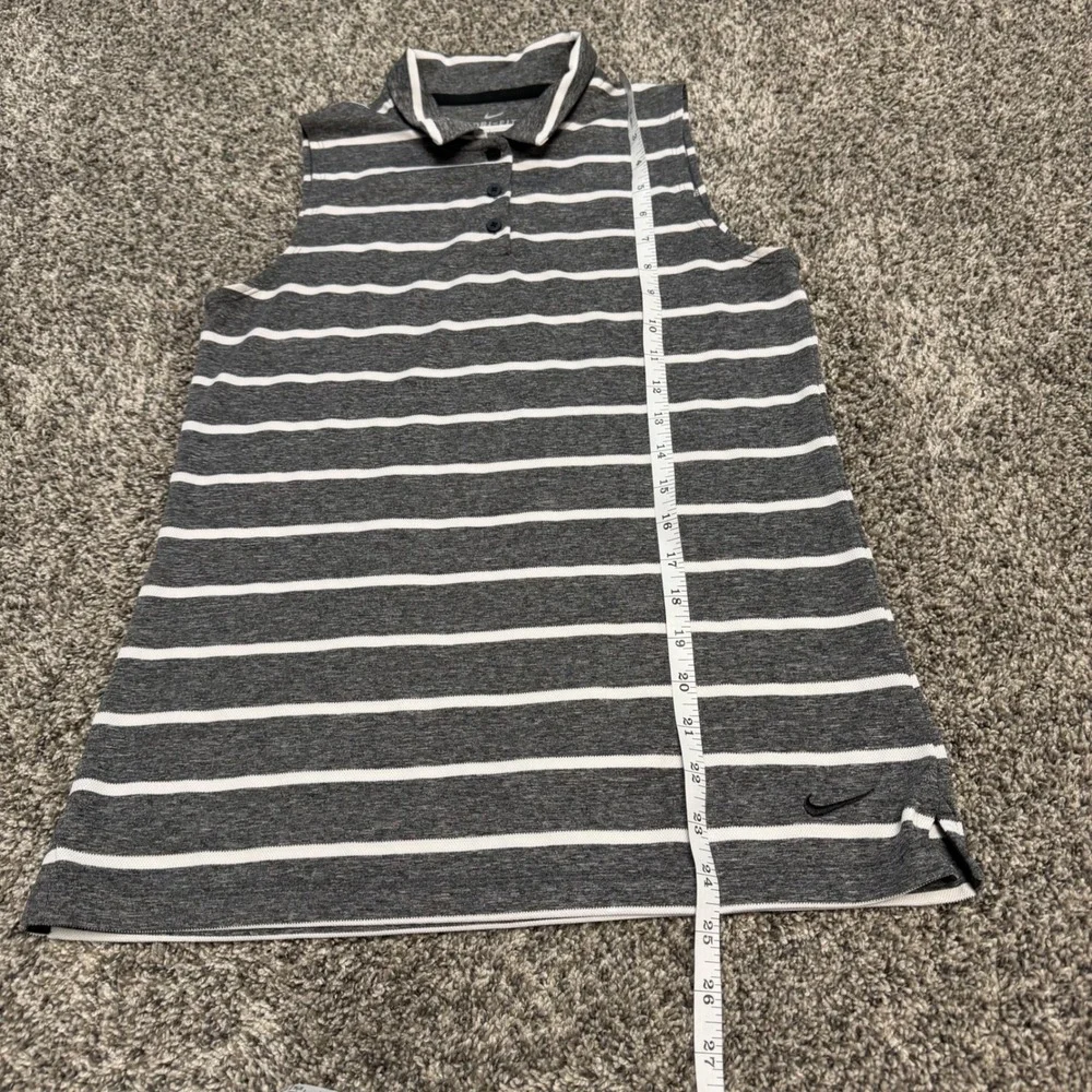 Nike Dri-FIT Sleeveless Polo Shirt Womens Small Gray White Striped Golf Tennis